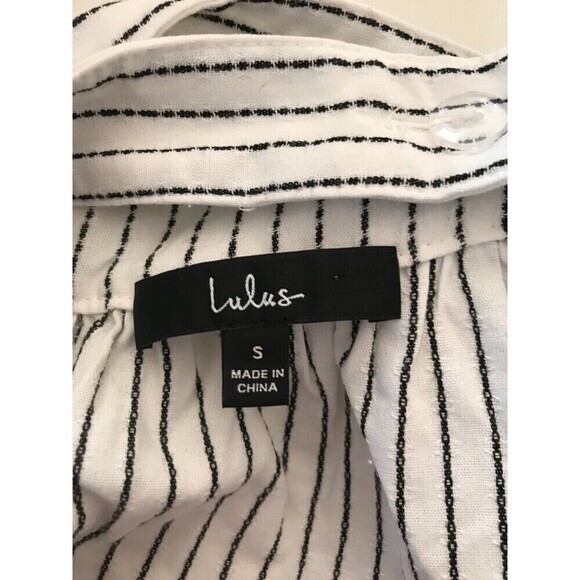 Lulus Women Apron Dress Size Small Black/White Stripe Crossback Open back - Picture 9 of 10